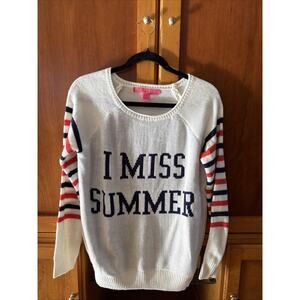 Rebellious One “I Miss Summer” Navy And Orange Stripe Sleeved Sweater Size Med